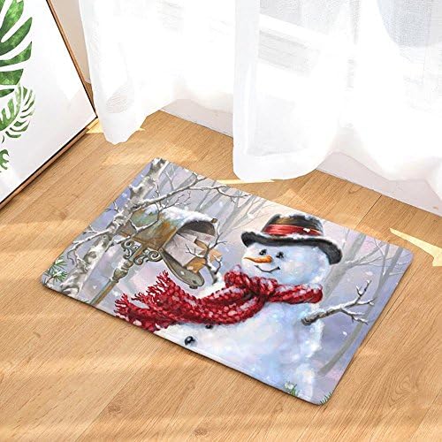 Vacally Home Non Slip Door Floor Mats Hall Snowman Rugs Kitchen Bathroom Carpet Decor Christmas Decorations Perfect Plush Mats for Dining Room, Bedroom