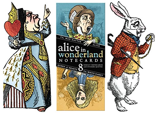 Lewis Carol Wonderland Greeting Card Boxed Set - 8 Die Cut Silhouette Cards Cards With Envelopes, and 4 Sticker Sheets - Alice, Queen of Hearts, Mad Hatter, and White Rabbit