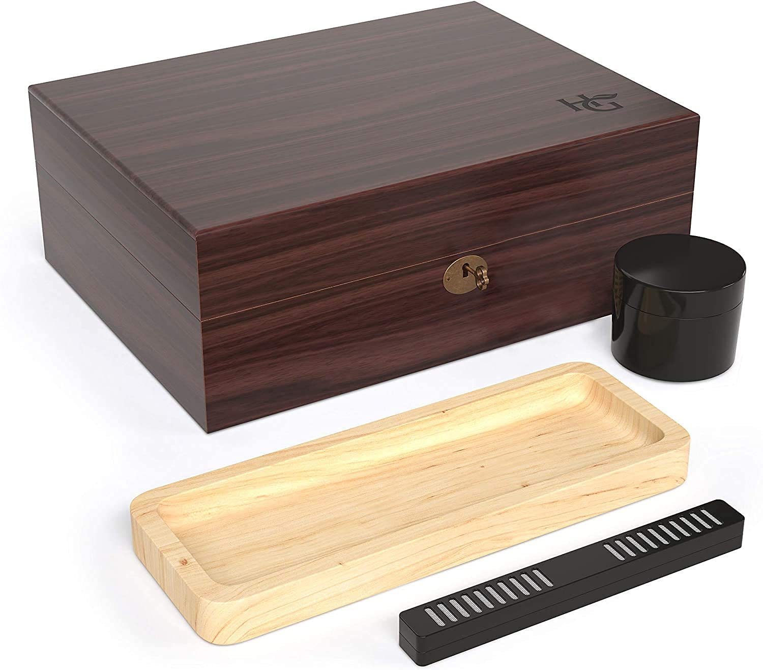 Locking Wood Smell Proof Box by Herb Guard - Includes Smell Proof Jar, Rolling Tray and Humidifier to Keep Goods Fresh. Nearly Double The Size of Leading Competitors