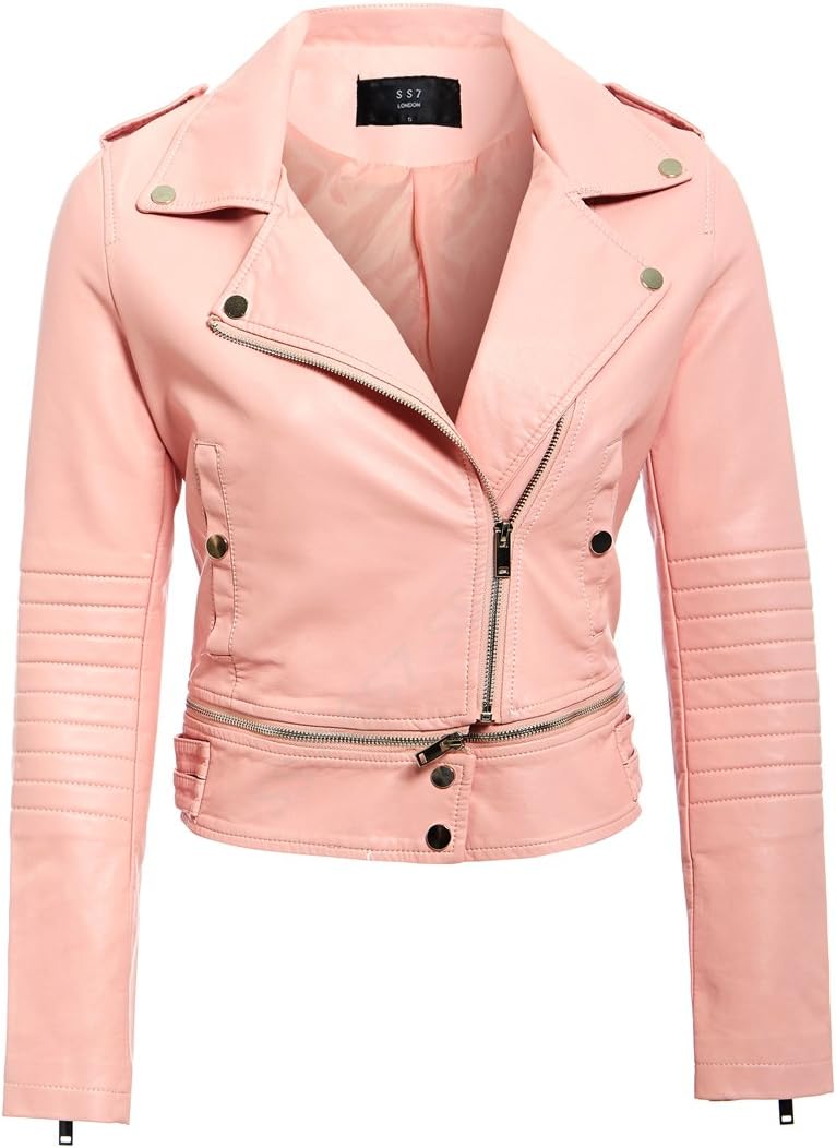 SS7 New Womens Faux Leather Biker Crop Jacket Ladies Zipped Size 8 10 12 14
