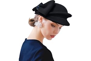 ORIDOOR Women Vintage 100% Wool Felt Flowers Bucket Cloche Bowler Hat Church Wedding Beret Hat