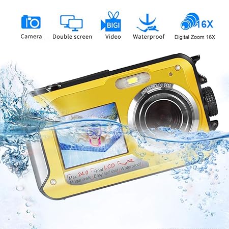 Unterwasserkamera Schnorcheln 24,0 MP Digitalkamera Wasserdichte Float Full HD 1080P Dual Screen Unterwasser Kamera