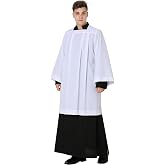 IvyRobes White Surplice for Clergy Men Square Neck Surplice Choir Baptism Costume for Church Altar Server Vestments