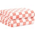 FY FIBER HOUSE Checkered Flannel Fleece Throw Blanket - Queen Size 90x90, Navy Gingham, Super Soft