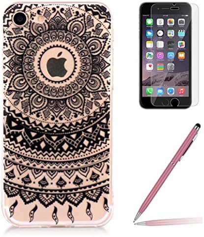 iPhone 6 Plus Case iPhone 6s Plus Gel Silicone Case [with Tempered Glass Screen Protector], Yoowei® Crystal Clear Tribal Henna Mandala Floral Flowers Totem Series Protective Case Cover for iPhone 6 Plus/6s Plus 5.5"