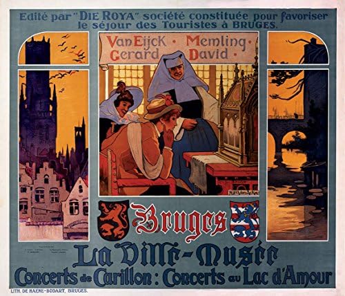 Bruges: La Ville-Musee, Concerts de Carillon, Concerts au Lac d'Amour French Travel Ad circa 1911 | Art Print Poster Vintage Wall Decor | 24 x 28 inches