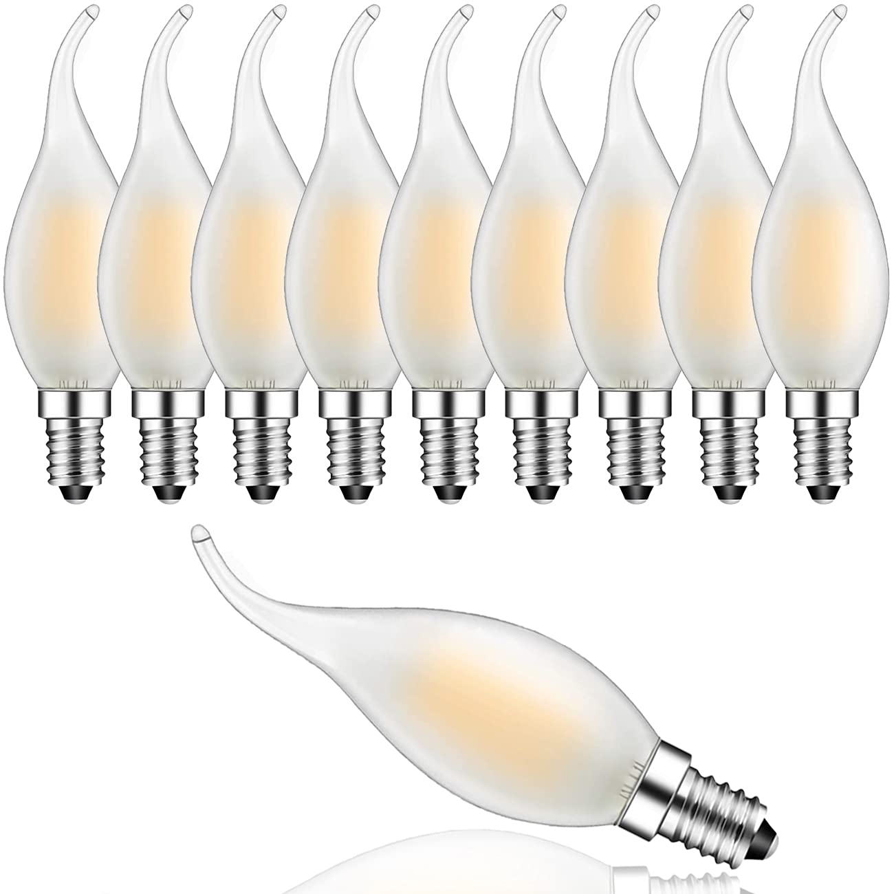 Suncan Dimmable LED Candle Light Bulbs Frosted, E14 Filament 4W, LED Filament Candelabra Light Bulbs Warm White 2700K, Energy Class F,10-Pack