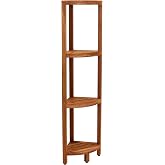 AquaTeak Kai Four-Tier Corner Teak Bath Stand | Shower Stand with 4 Tier Shelf, Durable Water Resistant Shower Organizer, Space-Saving Storage Shelves, Anti-Slip Feet