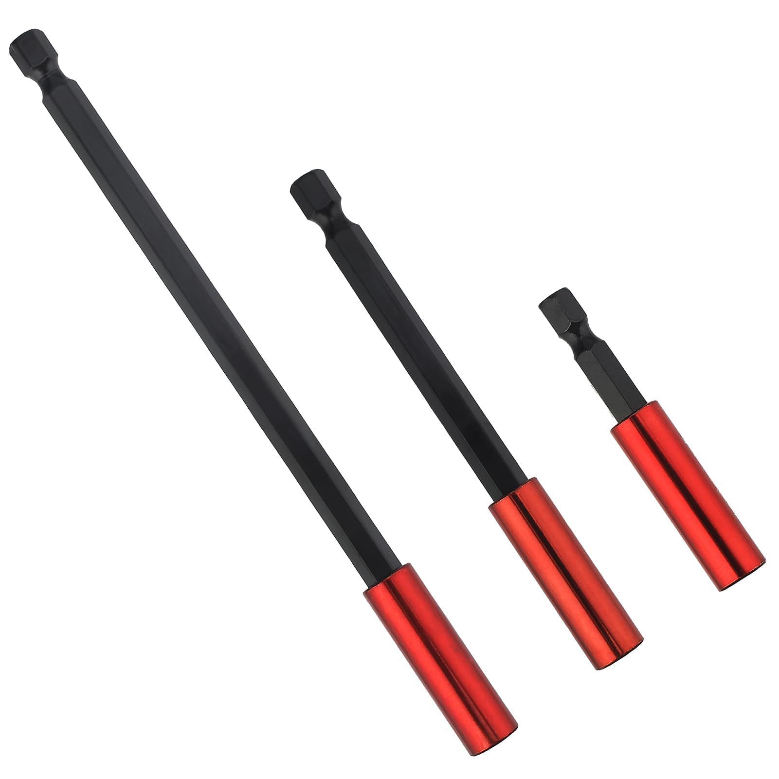 3Pcs Magnetic Bit Holder 1/4 Inch Hex Shank Drill Bits Screwdriver Extension Impact Bit Holders Universal Drill Bit Holder for Impact Drill Hex Extension Bar Holders Adapter (Red,50mm, 100mm, 150mm)