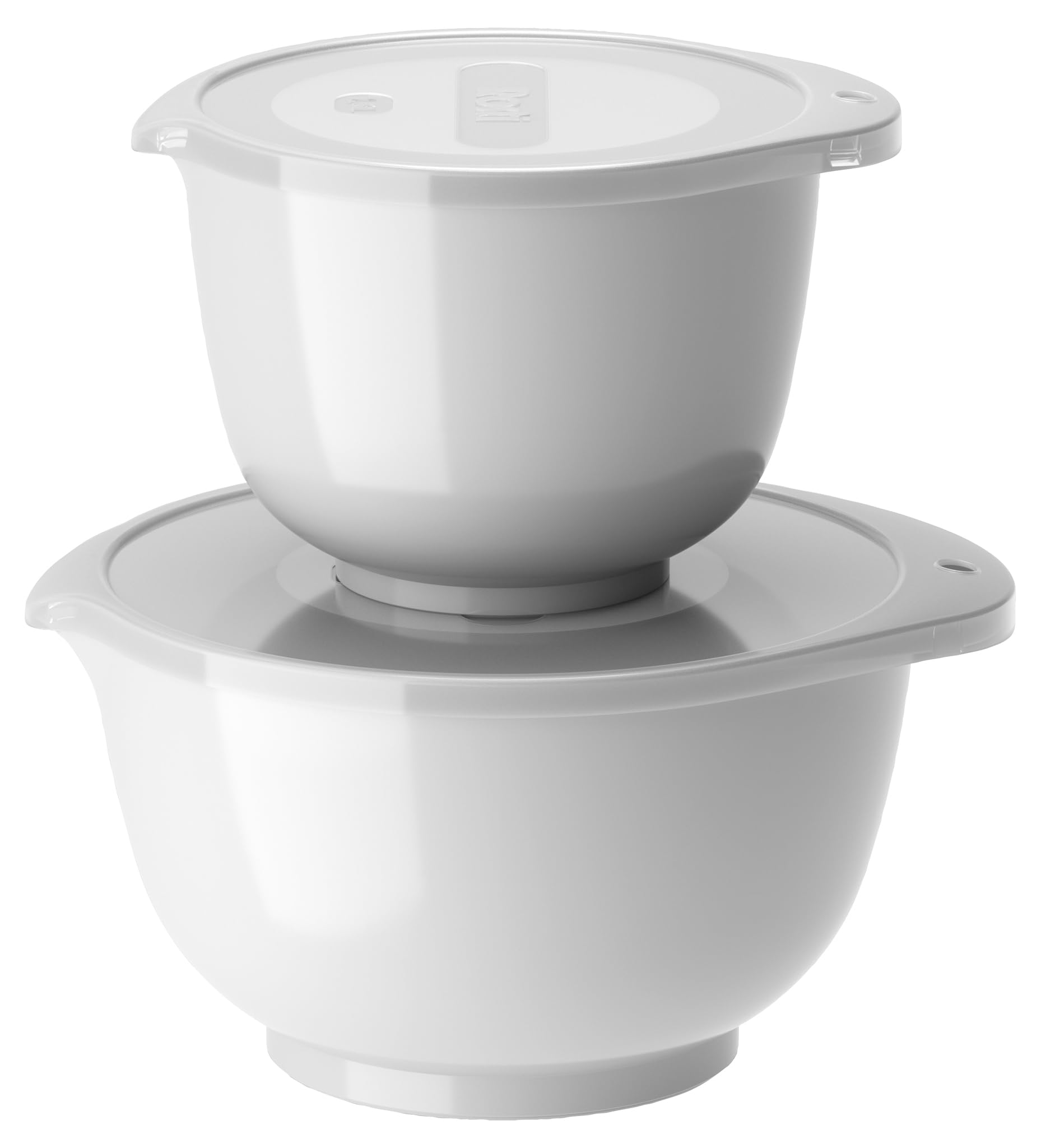 Rosti Margrethe Bowl Set, Mixing Bowl Set, 4-Piece with 2 Mixing Bowls and 2 Lids, Dough Bowl Made of Recyclable Plastic, 1.5 Litres and 3 Litres, White