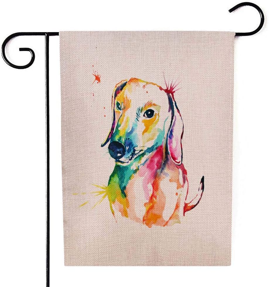 Gesmatic Spring Garden Flag, Evergreen Garden Flag 12.5 X 18 Inches Camper Garden Flag Dachshund Painted Watercolor Dog Double-Sided Garden Flag Banner Cute Garden Flag