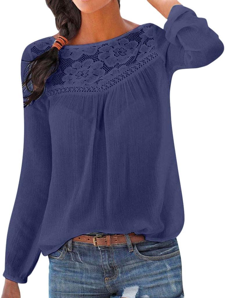 50% 0ff Women Tops Shirt Casual Fashion Elegant Blouse Lace Patchwork Solid Long Sleeve