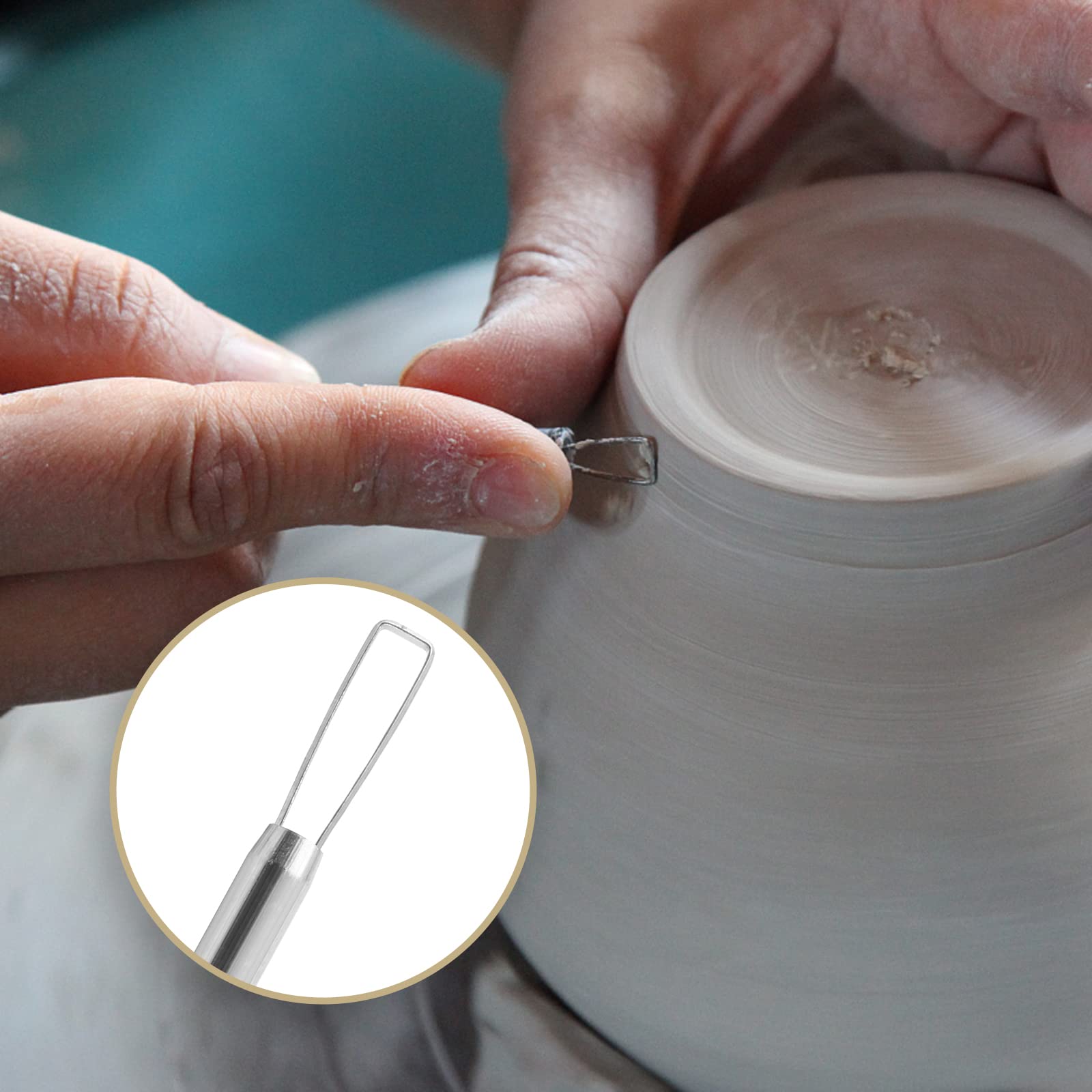 Suiwotin 6pcs Double-Sided Clay Sculpting Tools, Wooden Handle Ribbon Clay Tools, Pottery Trimming Tool, Clay Wire Loop Sculpture Set for Ceramic, Wax Carving Modeling