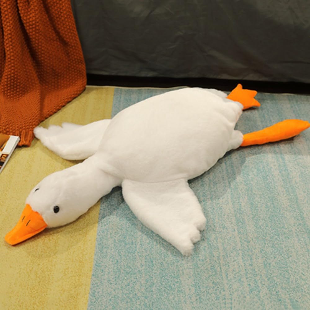 OUKEYI White Goose Stuffed Animal Pillow Toy, Cute Goose Plush Soft Swan Hugging Pillow, Gift for Kids and Friends (51inch/130cm)