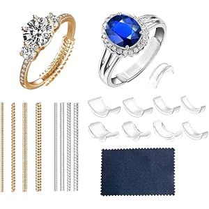 NIMVORA Ring Size Adjuster for Loose Rings - 17 Pack Invisible Ring Sizer Set (2 Types) with Silver Polishing Cloth, Ring Gua