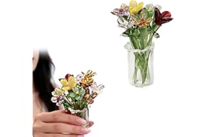 Mini Glass Flowers in Vase, Handcrafted GlassFlowers Tiny, Hand Blown Glass Potted Flowers, Colorful Miniature Crystal Wildfl