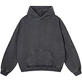 Calmlook Womens Vintage Oversized Hoodie Acid Wash Heavyweight Cotton Sweatshirt Unisex Couples Men Baggy Pullover Hoodie