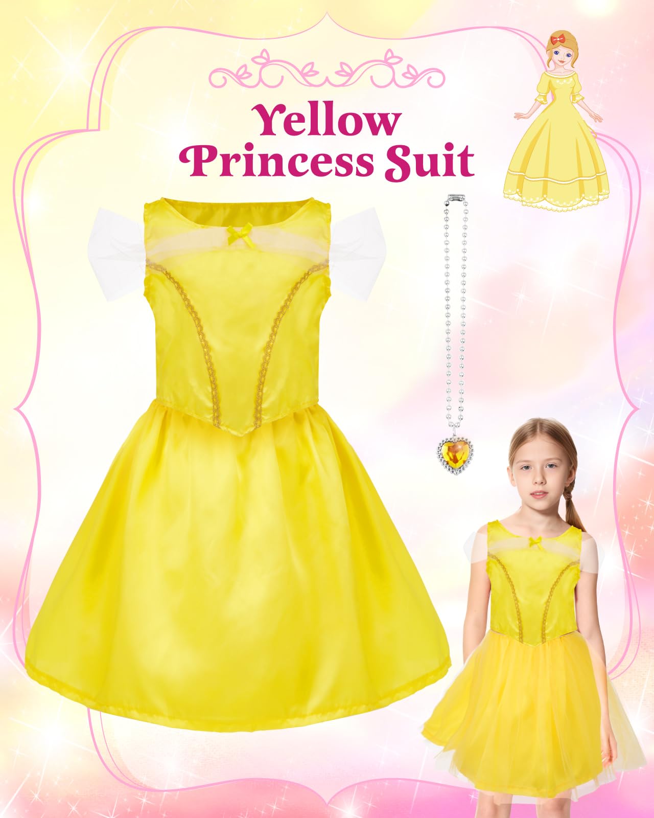 Gleamkid Princess Costumes for Girls,Princess Fancy Dresses for Little Girls Aged 3-6,Princess Dress Outfit for Girls,Role Play Costume Set,Jewelries Accessories for Kids Role Play