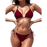 Zuvebamyo Women's Triangle Bikini Sets Two Piece Double Straps Halter Swimsuit Tie Side String Cheeky Bathing Suits