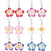 coadipress 6 Pairs Hawaiian Tropical Plumeria Rubra Drop Earrings for Women Bohemia Lovely Flower Luau Beach Dangle Earrings Summer Vacation Party Accessories Gifts