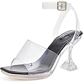 NBUUNBU Clear Ankle Strappy Heels for Women Sexy Transparent Straps Buckle Platform Kitten High Heel Comfortable Cinderella Shoes Stilletos Square Toe Sandals Mules Pump