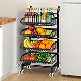 Goderewild 4-Tier Kitchen Snack Cart with Wheels – Versatile Rolling Storage Cart for Pantry, Utility Rooms – Adjustable Metal Wire Fruit & Vegetable Basket Rack