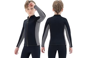 REALON Kids Wetsuit Top Jacket for Boys Girls Toddler Youth, Children's Wet Suit Shirt Neoprene 3mm Long Sleeve Front Zipper Swimsuit for Swimming Surfing Dive Snorkeling Water Sports