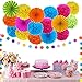 Fiesta Party Decorations Supplies, Multi-Color Hanging Paper Fans, Pom Poms Flowers, Garlands String Polka Dot, Triangle Bunting Flags for Birthday Parties, Wedding Decor, Fiesta or Mexican Party
