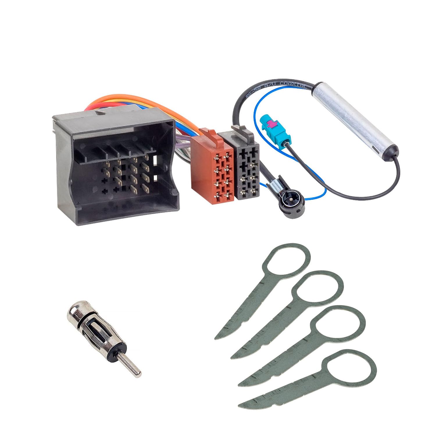 Audioproject A162 - Radio Adapter Set Quadlock to ISO + Antenna Adapter Fakra to ISO Compatible for VW Audi Skoda Seat Golf 5 6 Polo 9n Phantom Power Car Radio Adapter Cable Plug