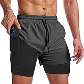 Muscle Killer Men's 2 in 1 Running Shorts Quick Dry Gym Athletic Shorts with Liner Workout Short for Men with Pockets