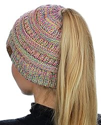 C.C BeanieTail Soft Stretch Cable Knit Messy High