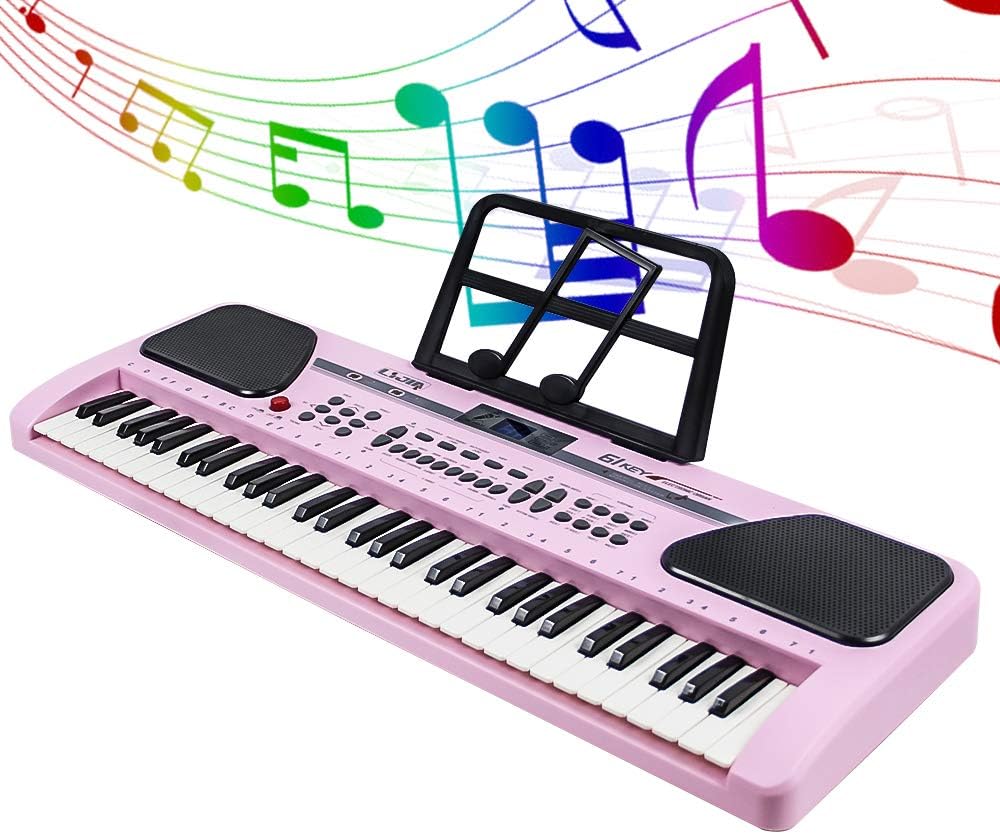 MBQMBSS 61 Key Electronic Keyboard Piano Electric Piano Potable Electric Piano Keyboard Beginner Electric Piano Learning with Microphone&USB Cable&Music Stand for Kids Teens