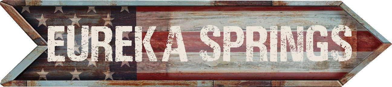 ANY AND ALL GRAPHICS Eureka Springs City 4"x18" Patriotic American Flag Arrow Shaped Rustic Antique Vintage Look Composite Aluminum Novelty décor Sign.