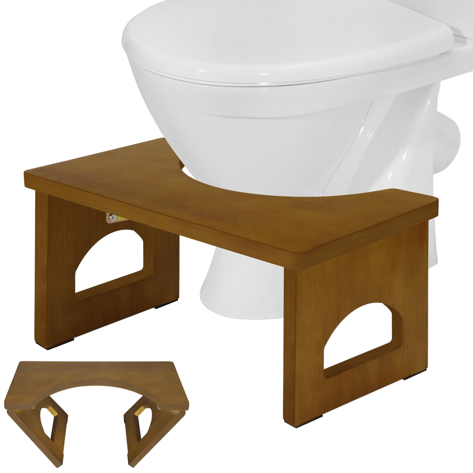 Photo 1 of Foldable Toilet Stool, 7.5 Inch Poop Stool for Bathroom, Bamboo Toilet Stool Squat Adult, Collapsible Squatting Bathroom Potty Stool with Non-Slip Strip, Improve Squat Posture and Comfort, Brown