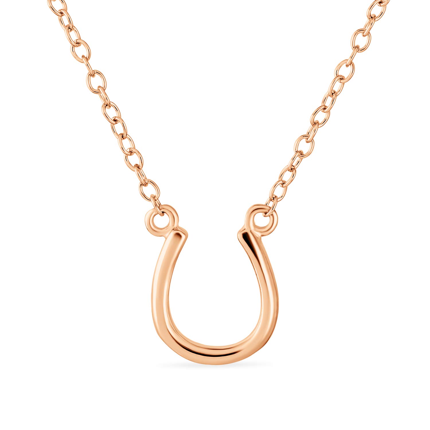 Minimalist Mini Petite Simple Equestrian Good Luck Charm Horseshoe Pendant Necklace Western Jewelry For Women For Teen Rose Gold .925 Sterling Silver