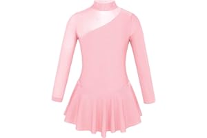 Xnihocha Kids Girls Figure Ice Skating Skirted Leotard Dress Long Sleeve Gymnastics Ballroom Dancing Outfit