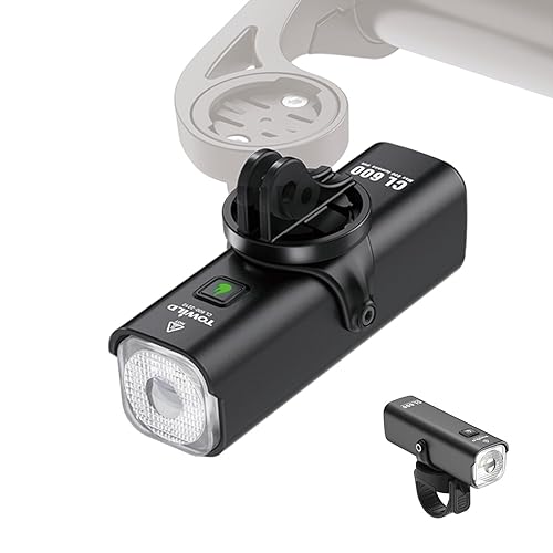 TOWILD CL600 Bike Lights for Night Riding,Compatible with Garmin/GoPro Mount,600 Lumen Bike Headlight,2000mAh Rechargeable Battery,Waterproof Bike Front Light for Commuter Cyclists-Fits All Bikes