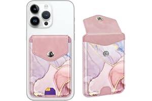Yiyahu Self Adhesive Card Holders for Back of Phone, Leather RFID Phone Wallet Pockets with Snap, Card Holders Sleeve for Phone Case, Pink Marble