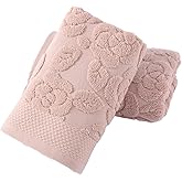 YiLUOMO Pink Rose Hand Towel Set of 2 Super Soft 100% Cotton Embossed Floral Pattern Highly Absorbent Valentines Day Decorations Decorative Bath Hand Towels for Bathroom 13x 29 Inch