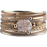 AZORA Womens Leather Cuff Bracelet Baroque Pearl Wrap Bracelets Gorgeous Gold Tube Bangle Handmade Wristbands Jewelry Bohemian Gift for Women