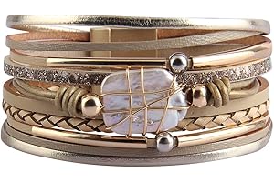 AZORA Womens Leather Cuff Bracelet Baroque Pearl Wrap Bracelets Gorgeous Gold Tube Bangle Handmade Wristbands Jewelry Bohemian Gift for Women