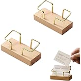 2PCS Wooden Business Card Holder for Desk,Creative Desk and Tabletop Display Stand for Office,Elegant Wood Card Stand Holder 