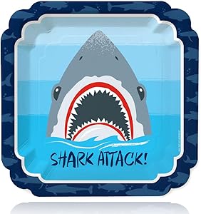 Big Dot of Happiness Shark Zone - Jawsome Shark Viewing Week Party or Birthday Party Dinner Plates (16 Count)