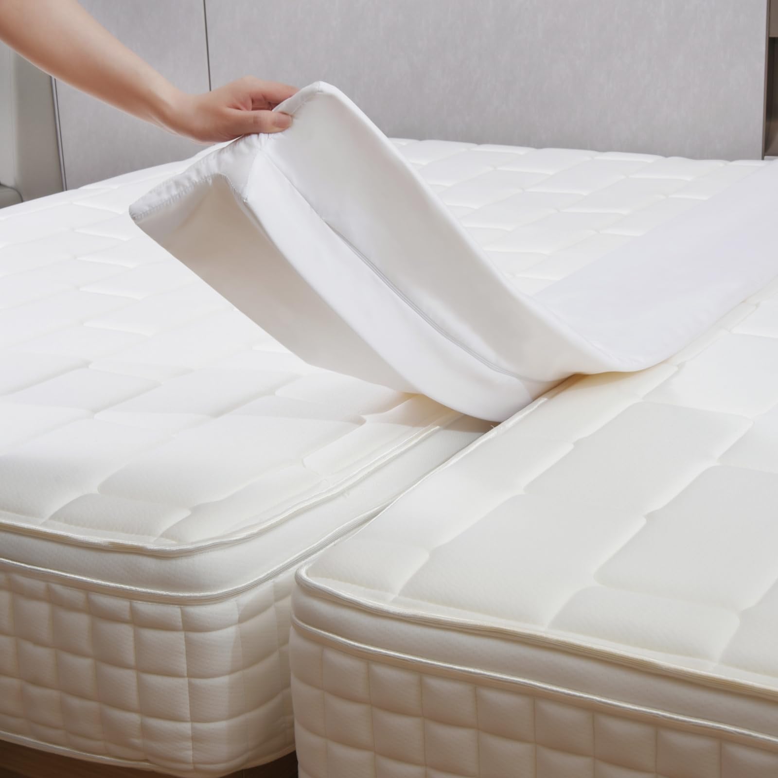 Photo 1 of Vekkia Twin XL/Twin to King Converter with Internal PE Support Sheet & High-Density Foam, Split King Gap Filler for Adjustable Bed, Guest Room, Vacation Rentals, Hotel, Washable Cover, 80" L x 12" W