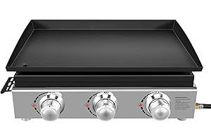 Cecarol 23in 3-Burner Propane Gas Griddle, 355 sq in, 25,500 BTU - For Outdoor, RV, Tailgating (Black)