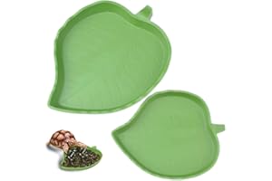 pranovo 2 pack Leaf Reptile Food and Water Bowl for Pet Aquarium Ornament Terrarium Dish Plate Lizards Tortoises or Small Reptiles