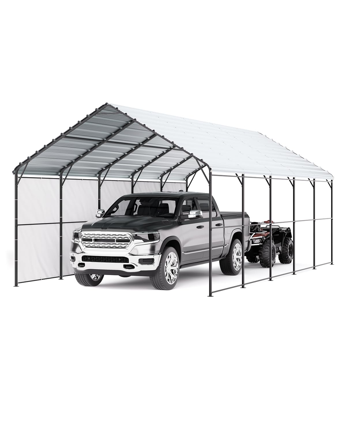 Photo 1 of *** CHECK COMMENTS***     VEVOR Heavy Duty Metal Carport, 13' x 26' Outdoor Carport with Galvanized Steel Frame & Roof, Car Tent Garage Shade with Removable Sidewalls, Multi-Use Car Shelter for Pickup, Boat, Car & Tractors
