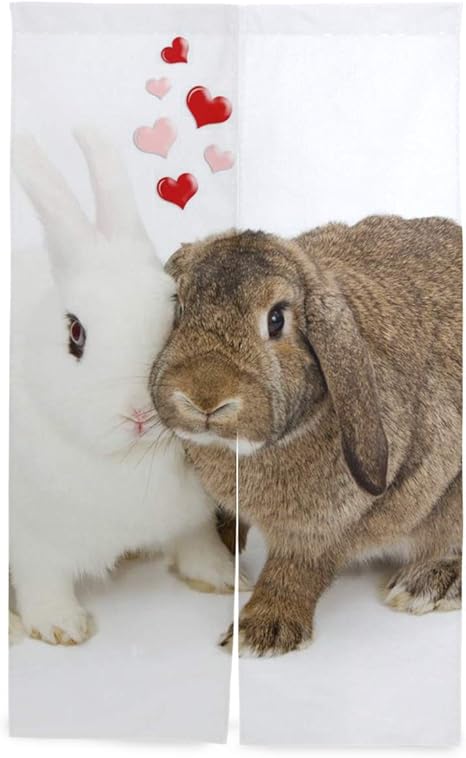 Amazon のれん 間仕切り 暖簾 目隠し 障子 可愛い うさぎのカップル おしゃれ ロング 遮光 防炎 断熱 温泉 四季兼用 のれん 玄関 キッチン リビング 飲食店 出入り口 突っ張り棒付き 143ｘ86cm のれん オンライン通販