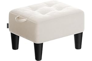 SONGMICS Foot Stool with Legs, Small Footstool Ottoman, Velvet Seat with Thick Cushion, for Living Room, Bedroom, Entryway, 330 lb Weight Capacity, Cream White ULOM501W01