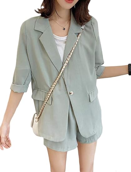 Amazon Shuming テーラードジャケット レディース ゆったり スーツアウター 薄手 シンプル ファッション ジャケット 一つボタン フォーマル エレガント アウター オフィス 通勤 夏 コート ジャケット 通販